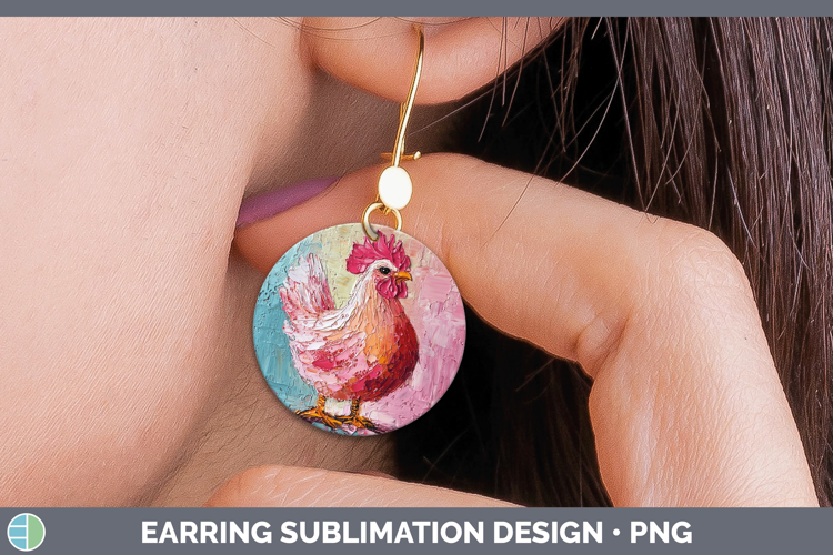 Animals Thick Paint Chicken Round Earrings Sublimation Earri