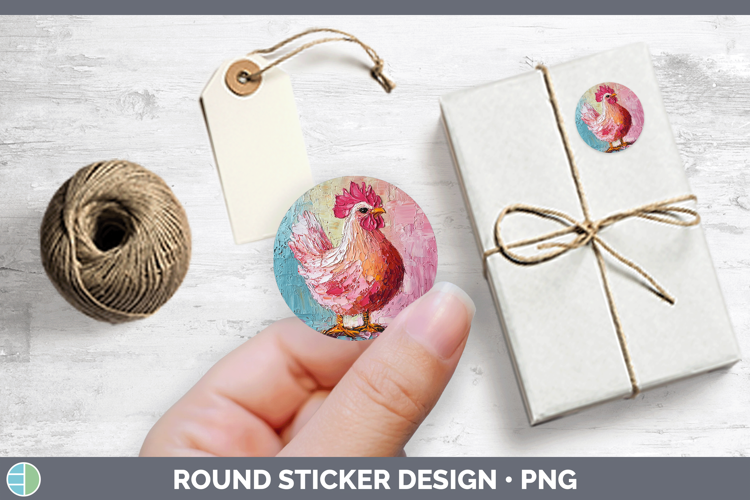 Animals Thick Paint Chicken Stickers | Round Labels Designs