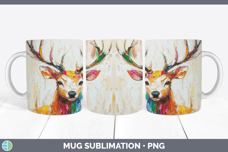 Animals Thick Paint Deer Mug Wrap Sublimation Coffee Cup Des