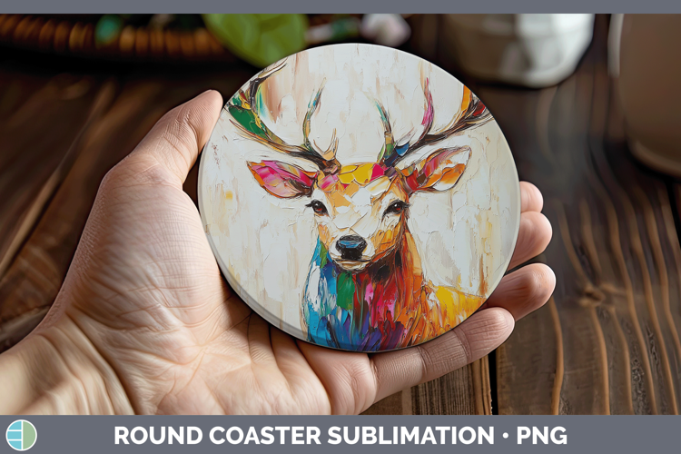 Animals Thick Paint Deer Round Coaster Sublimation Coaster D
