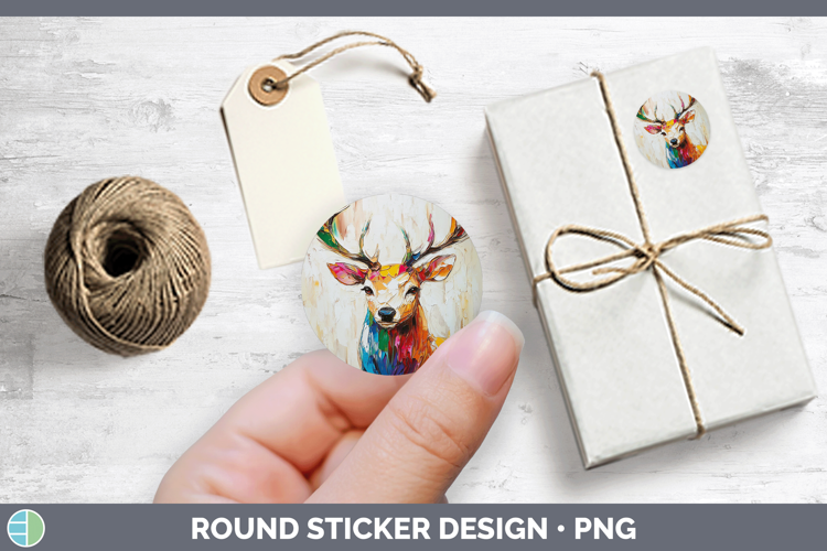 Animals Thick Paint Deer Stickers | Round Labels Designs