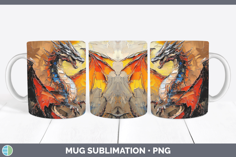 Animals Thick Paint Dragon Mug Wrap Sublimation Coffee Cup D