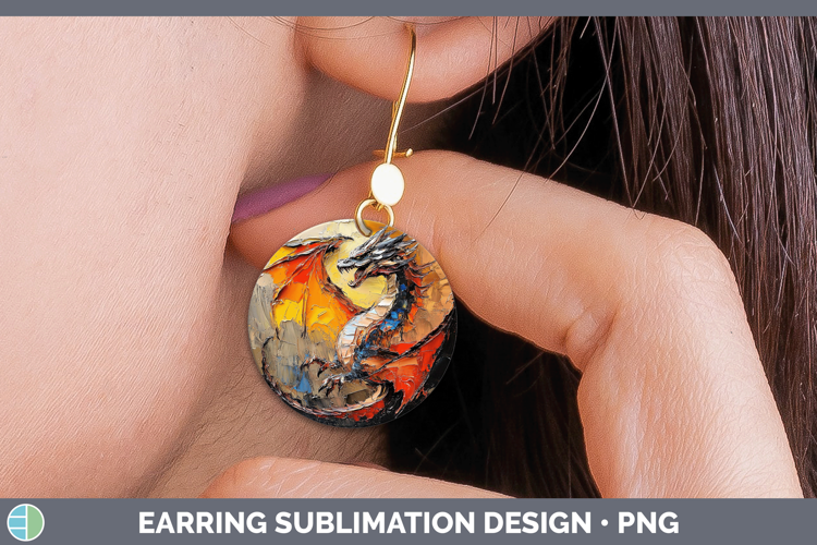 Animals Thick Paint Dragon Round Earrings Sublimation Earrin
