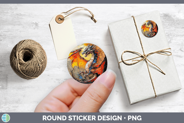 Animals Thick Paint Dragon Stickers | Round Labels Designs