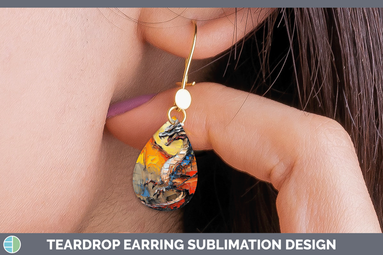 Animals Thick Paint Dragon Teardrop Earrings Sublimation Ear