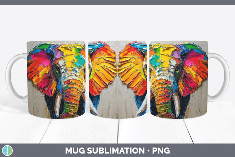 Animals Thick Paint Elephant Mug Wrap Sublimation Coffee Cup