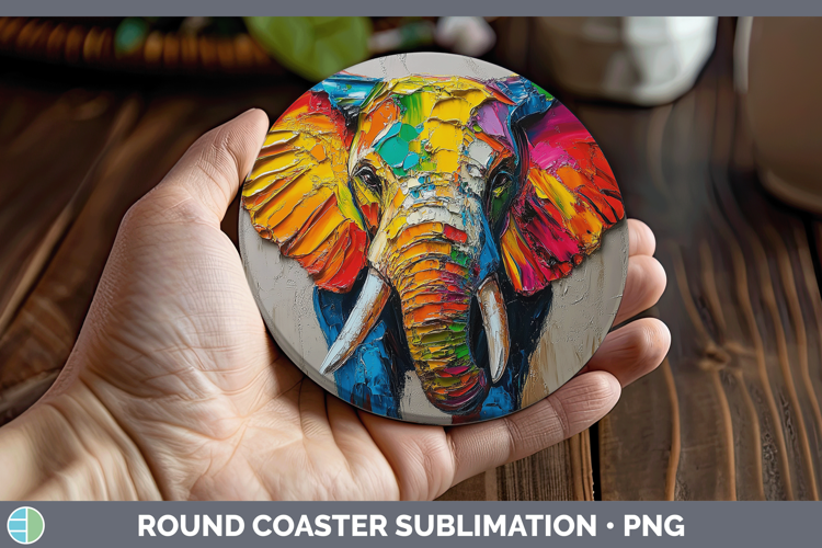 Animals Thick Paint Elephant Round Coaster Sublimation Coast
