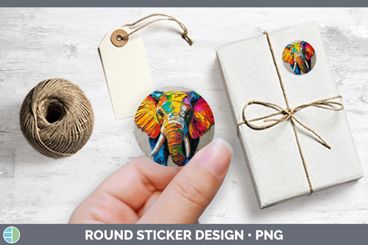 Animals Thick Paint Elephant Stickers | Round Labels Designs