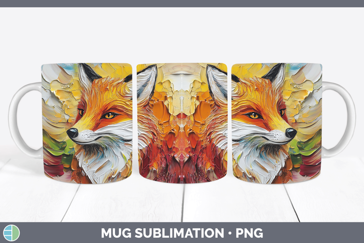 Animals Thick Paint Fox Mug Wrap Sublimation Coffee Cup Desi