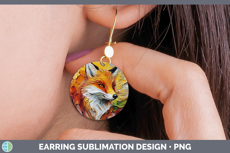 Animals Thick Paint Fox Round Earrings Sublimation Earrings