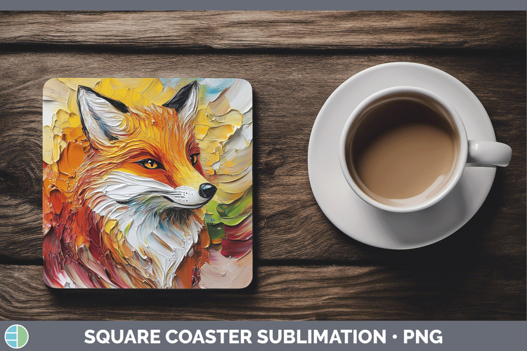 Animals Thick Paint Fox Square Coaster Sublimation Coaster D
