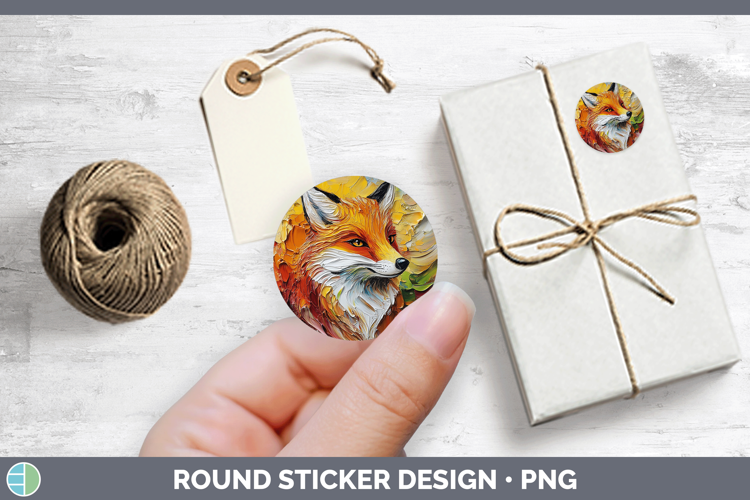 Animals Thick Paint Fox Stickers | Round Labels Designs