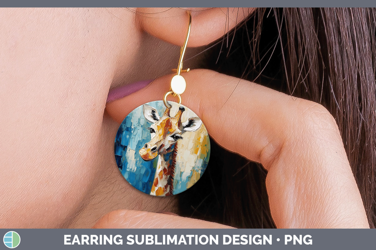 Animals Thick Paint Giraffe Round Earrings Sublimation Earri