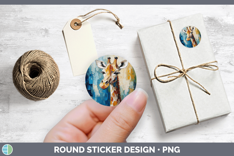 Animals Thick Paint Giraffe Stickers | Round Labels Designs