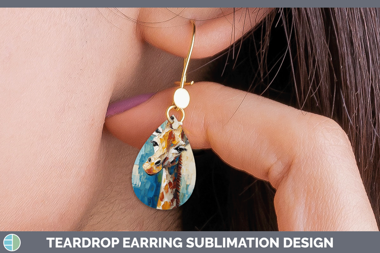 Animals Thick Paint Giraffe Teardrop Earrings Sublimation Ea