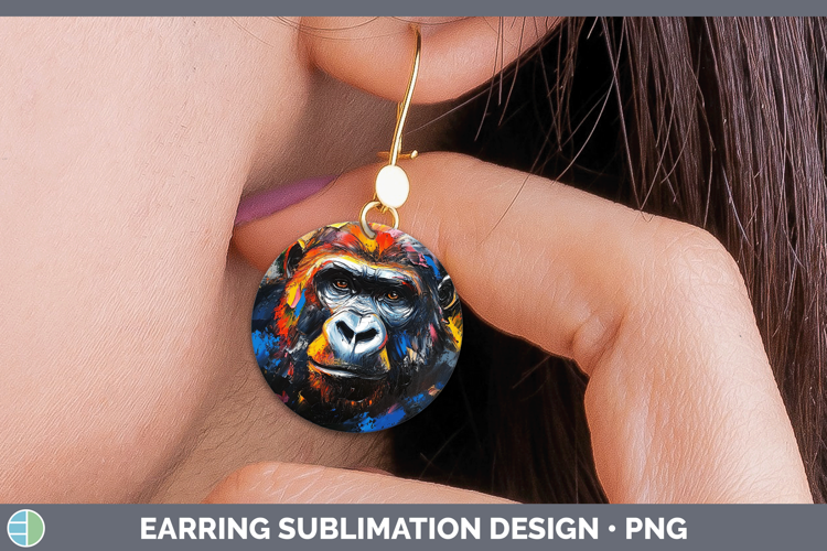 Animals Thick Paint Gorilla Round Earrings Sublimation Earri