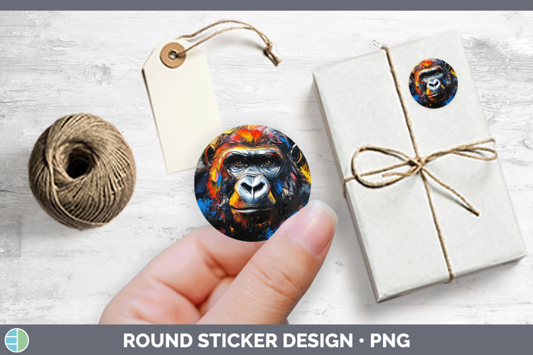Animals Thick Paint Gorilla Stickers | Round Labels Designs