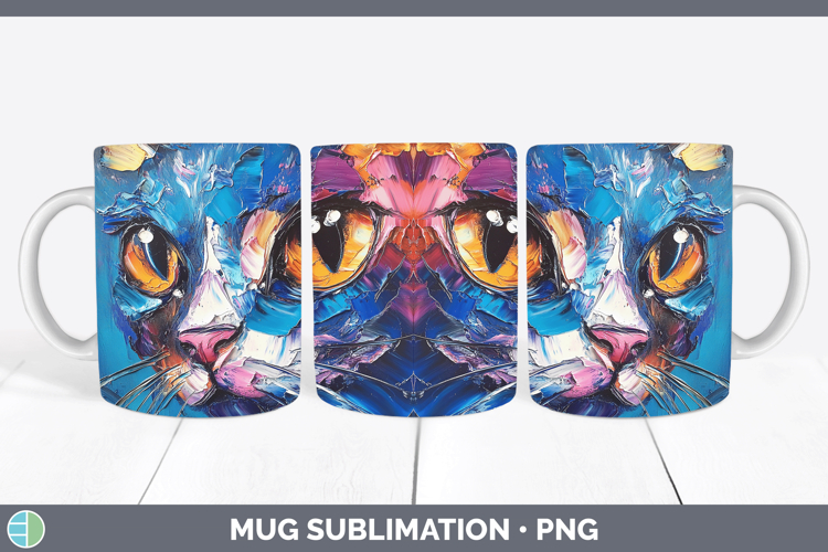 Animals Thick Paint Kitten Mug Wrap Sublimation Coffee Cup D