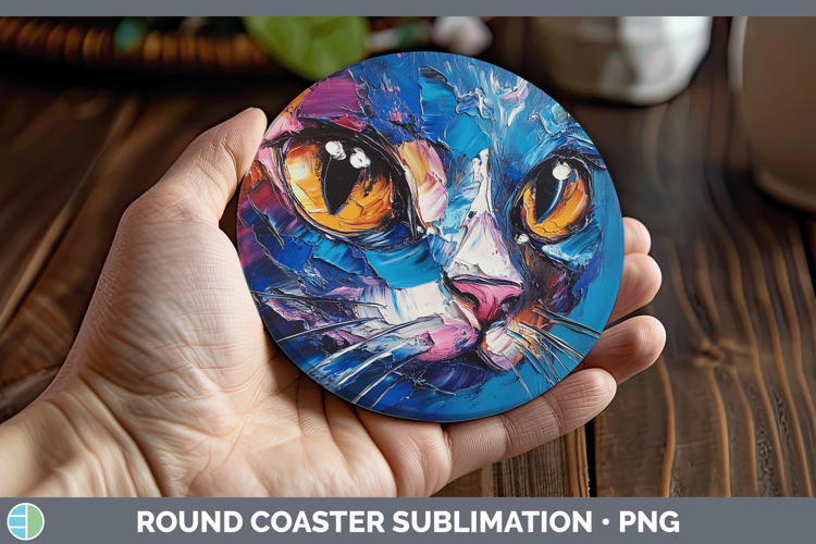 Animals Thick Paint Kitten Round Coaster Sublimation Coaster