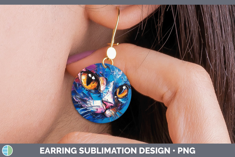 Animals Thick Paint Kitten Round Earrings Sublimation Earrin