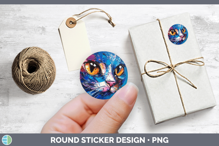 Animals Thick Paint Kitten Stickers | Round Labels Designs