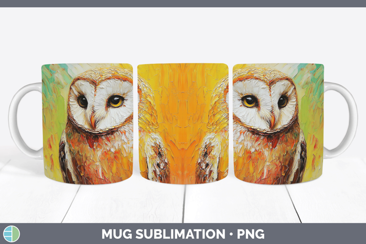 Animals Thick Paint Owl Mug Wrap Sublimation Coffee Cup Desi