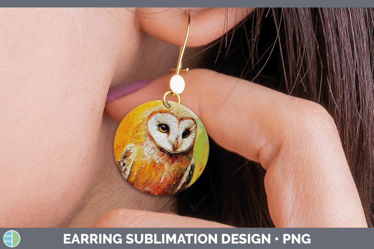 Animals Thick Paint Owl Round Earrings Sublimation Earrings