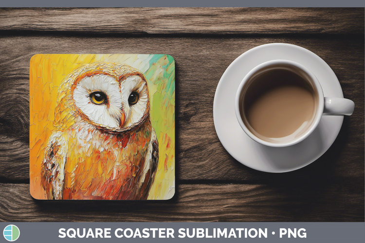 Animals Thick Paint Owl Square Coaster Sublimation Coaster D