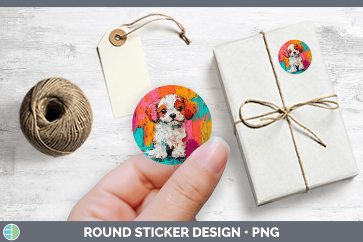 Animals Thick Paint Puppy Stickers | Round Labels Designs