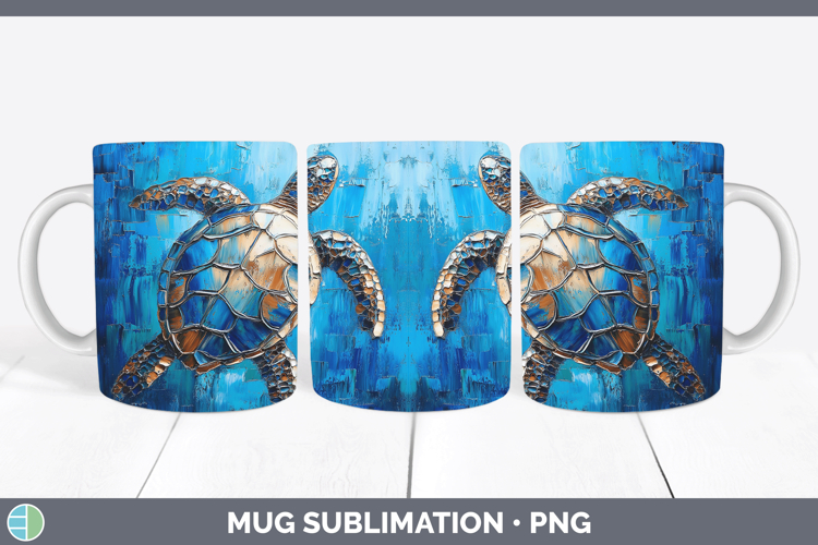 Animals Thick Paint Sea Turtle Mug Wrap Sublimation Coffee C