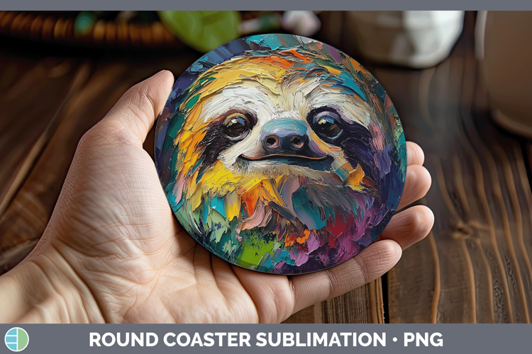 Animals Thick Paint Sloth Round Coaster Sublimation Coaster