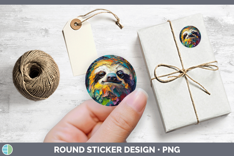 Animals Thick Paint Sloth Stickers | Round Labels Designs