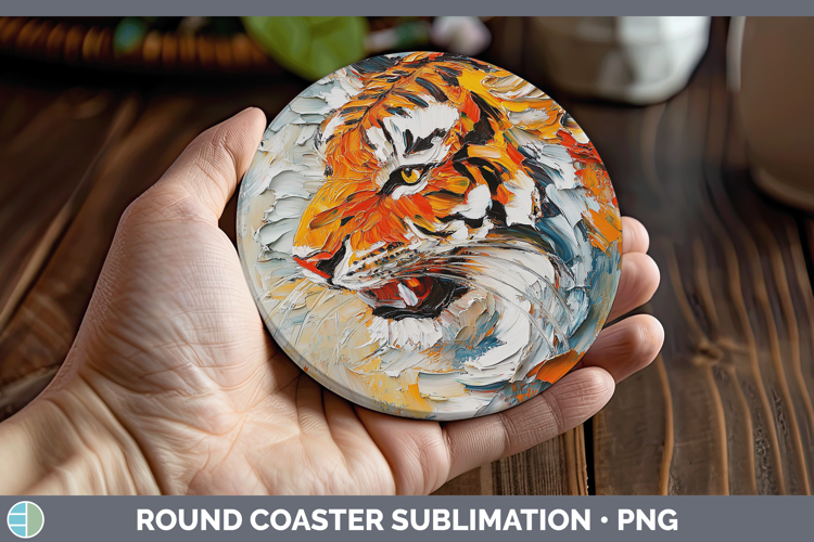 Animals Thick Paint Tiger Round Coaster Sublimation Coaster