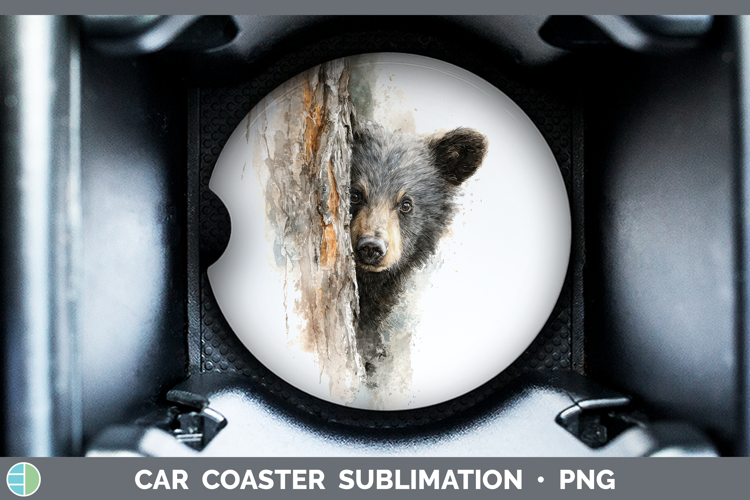 Bear Animals Tree Peek Car Coaster Sublimation Design