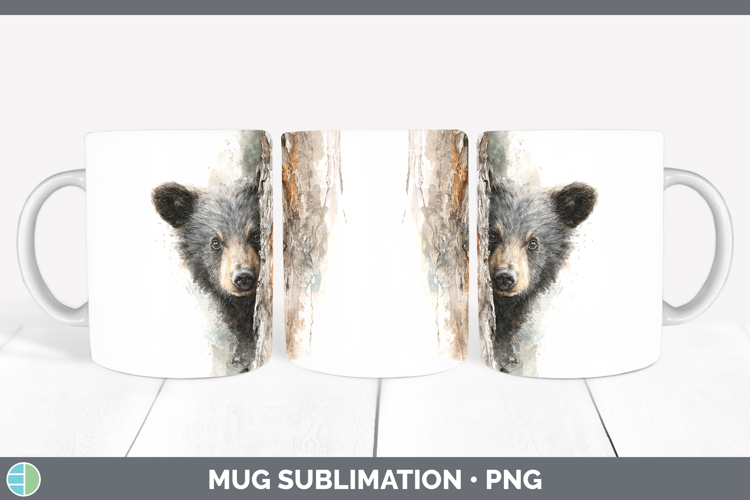 Bear Animals Tree Peek Mug Wrap Sublimation Design
