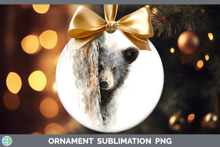 Bear Animals Tree Peek Ornament Sublimation Design