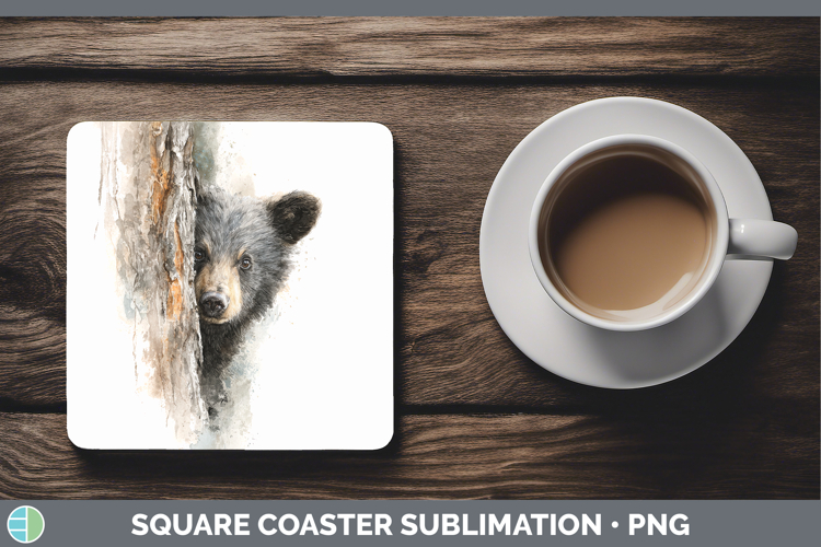 Bear Animals Tree Peek Square Coaster Sublimation Design