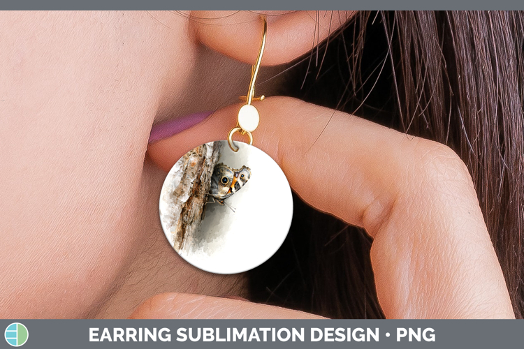 Butterfly Animals Tree Peek Round Earrings Sublimation Desig