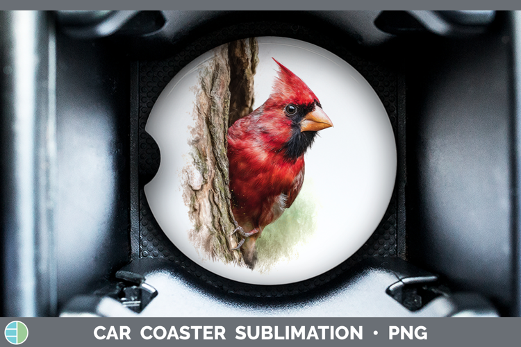 Cardinal Animals Tree Peek Car Coaster Sublimation Design