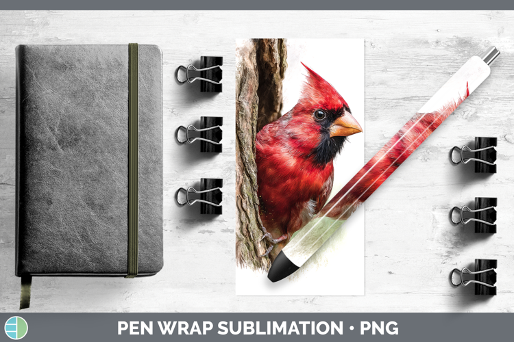Cardinal Animals Tree Peek Pen Wrap Sublimation Design
