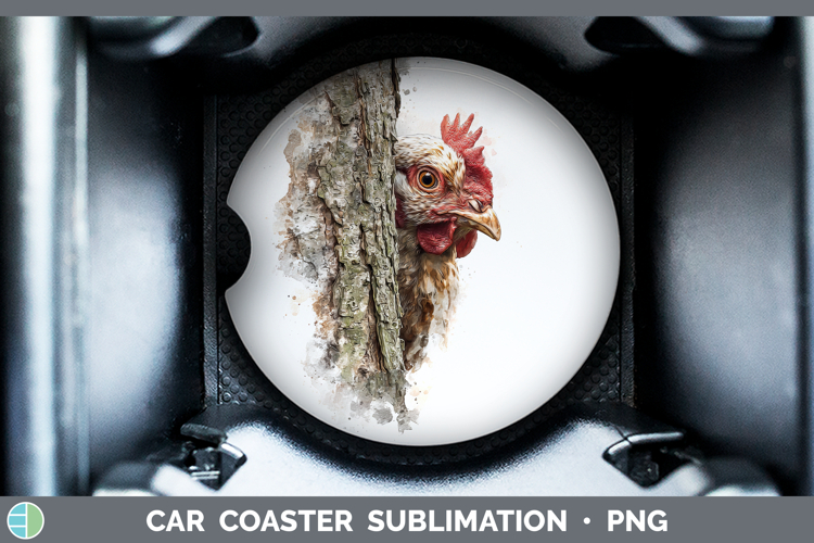 Chicken Animals Tree Peek Car Coaster Sublimation Design