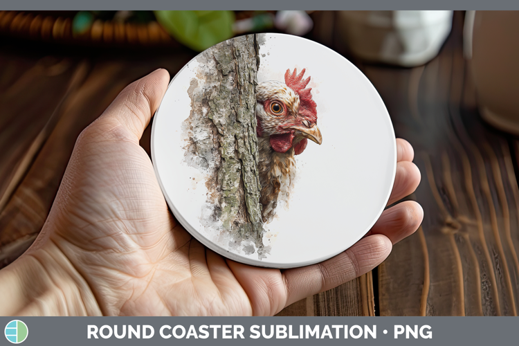 Chicken Animals Tree Peek Round Coaster Sublimation Design