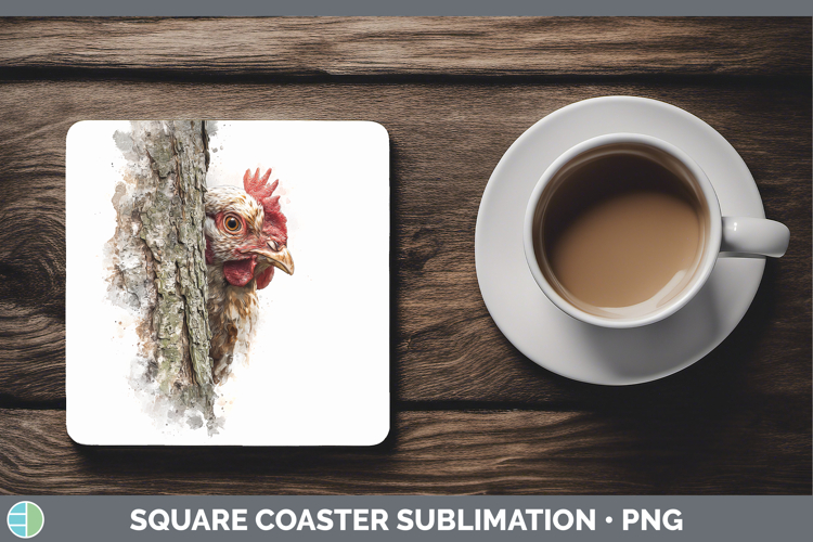 Chicken Animals Tree Peek Square Coaster Sublimation Design