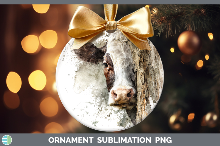 Cow Animals Tree Peek Ornament Sublimation Design