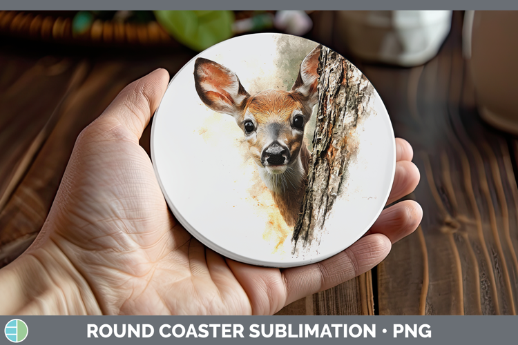 Deer Animals Tree Peek Round Coaster Sublimation Design