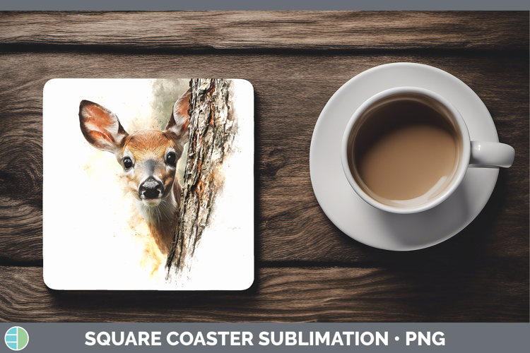 Deer Animals Tree Peek Square Coaster Sublimation Design