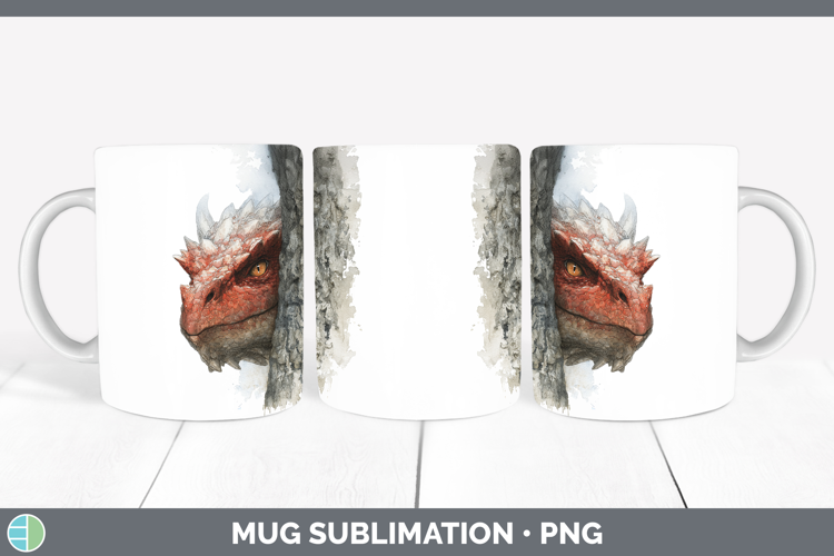 Dragon Animals Tree Peek Mug Wrap Sublimation Design