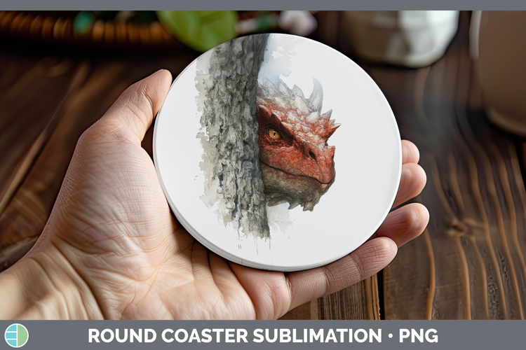 Dragon Animals Tree Peek Round Coaster Sublimation Design