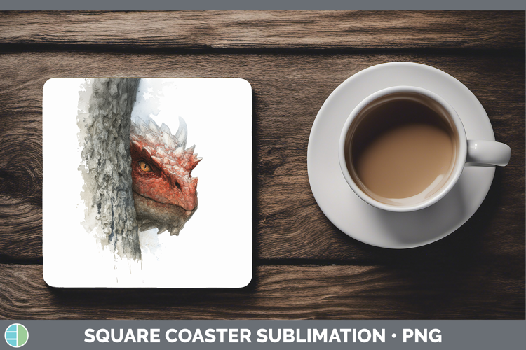 Dragon Animals Tree Peek Square Coaster Sublimation Design