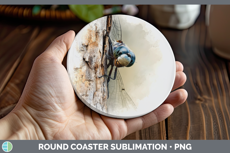 Dragonfly Animals Tree Peek Round Coaster Sublimation Design